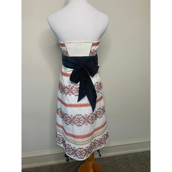 Anthropologie Embroidered Boho Strapless Dress Sz 4 Aztec - Picture 2 of 7